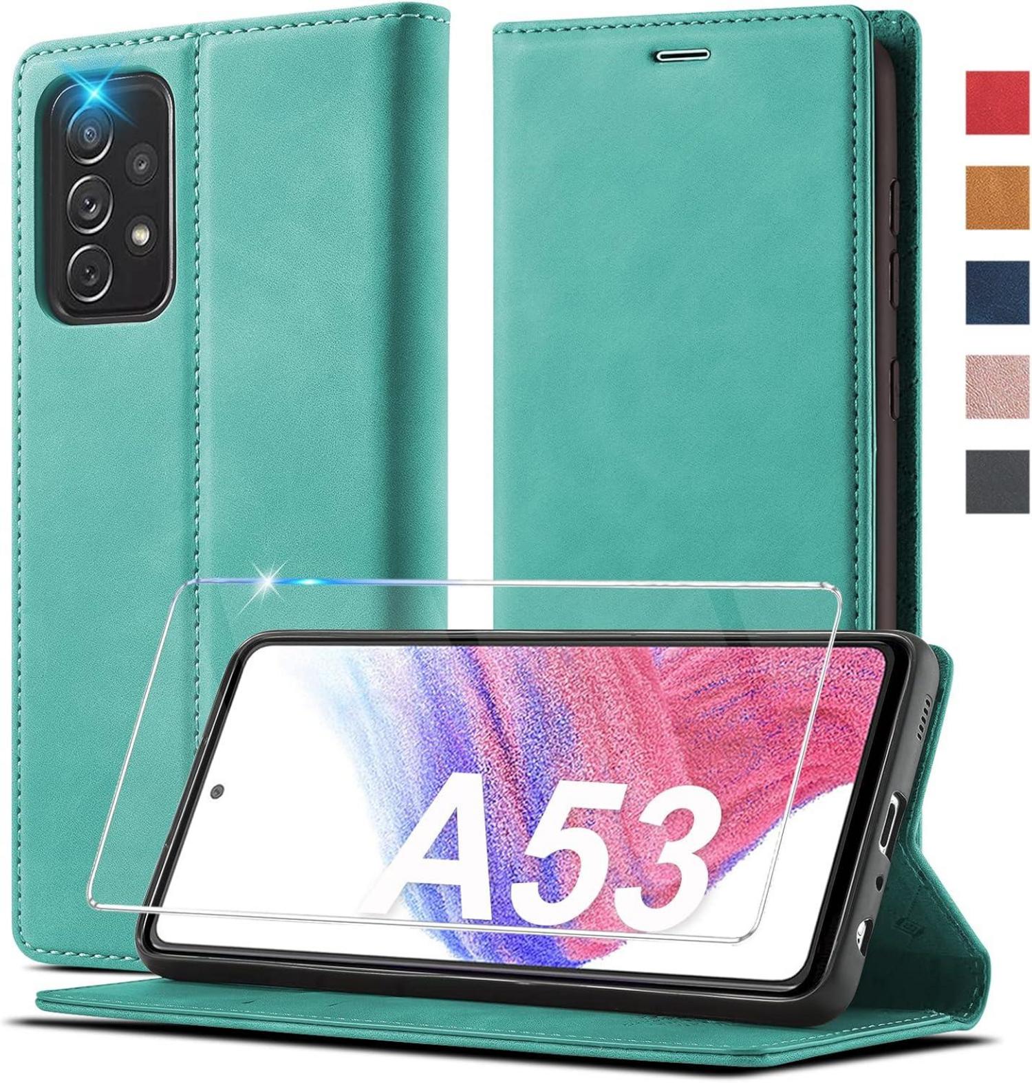 Samsung Galaxy A53 Hülle Leder Klappbar 360° Schutz in Grün