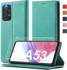 Samsung Galaxy A53 Hülle Leder Klappbar 360° Schutz in Grün