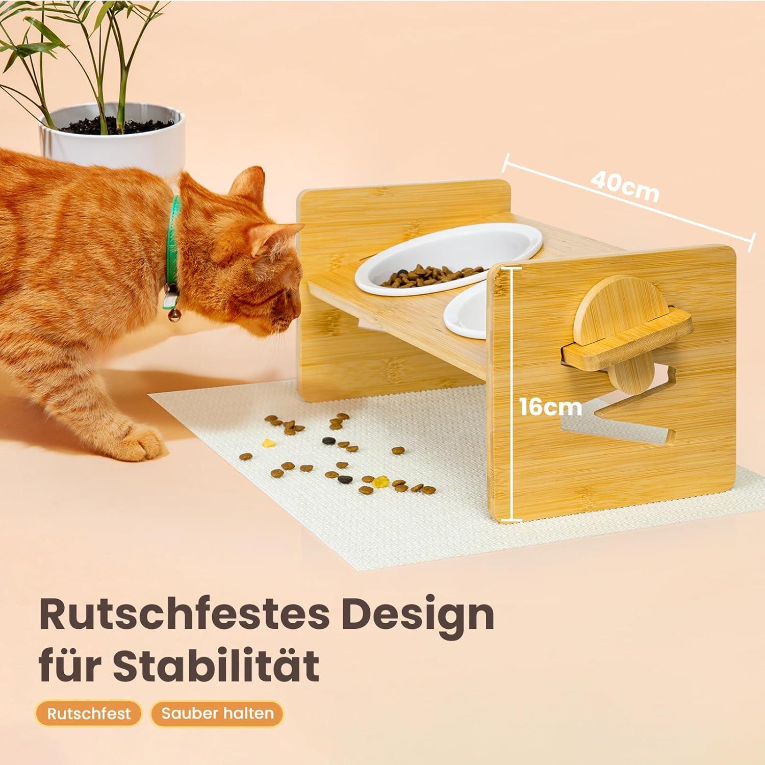 Katzennapf Erhöht Keramik Futternapf mit Antirutschmatte 15° Neigung - Fressnapf Wassernapf Katzen Hunde