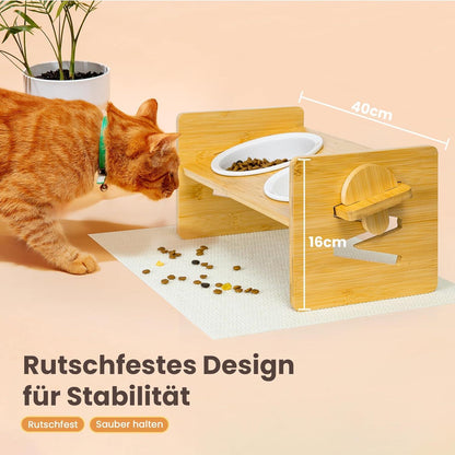 Katzennapf Erhöht Keramik Futternapf mit Antirutschmatte 15° Neigung - Fressnapf Wassernapf Katzen Hunde