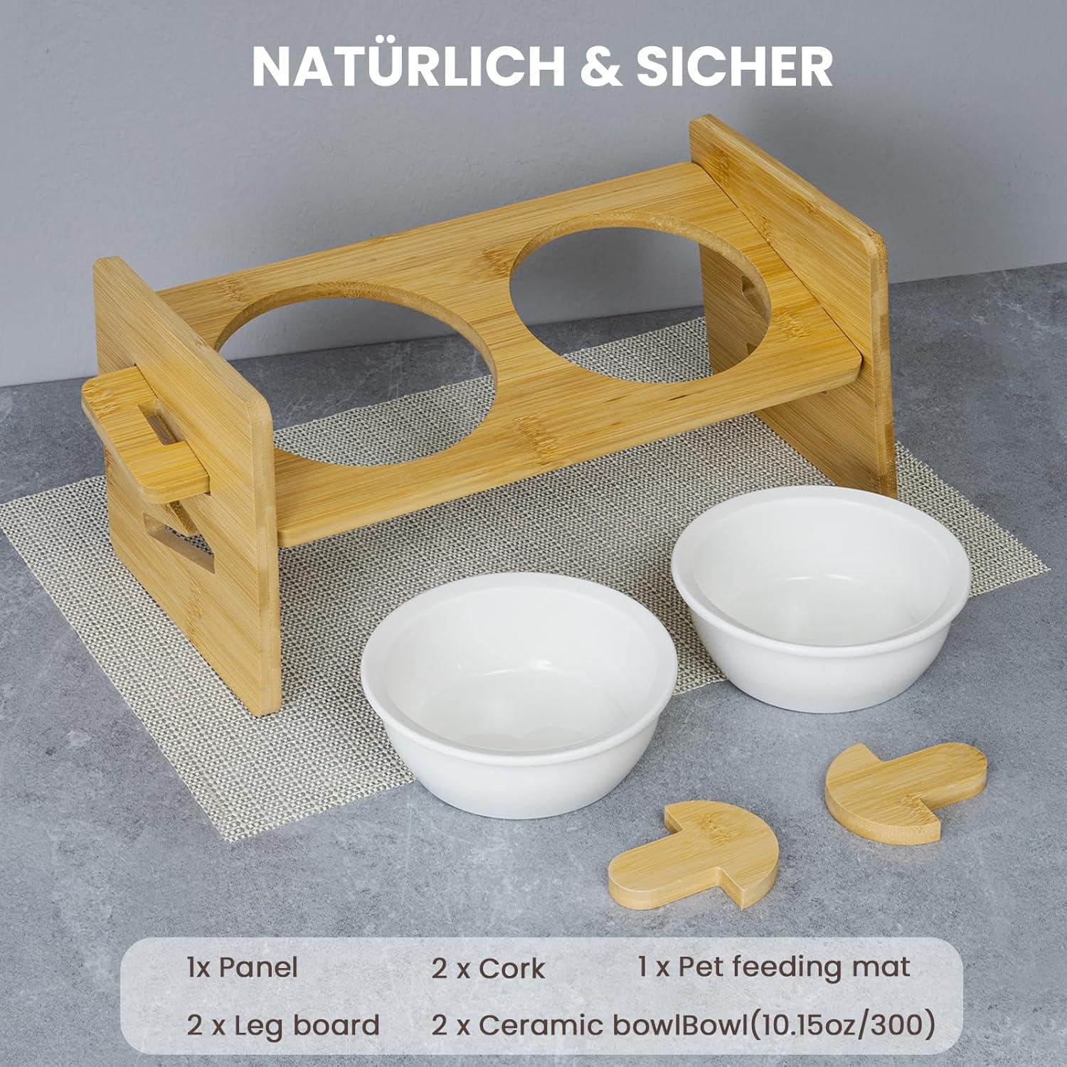 Katzennapf erhöht Keramik 15° Neigung Futterstation Holz