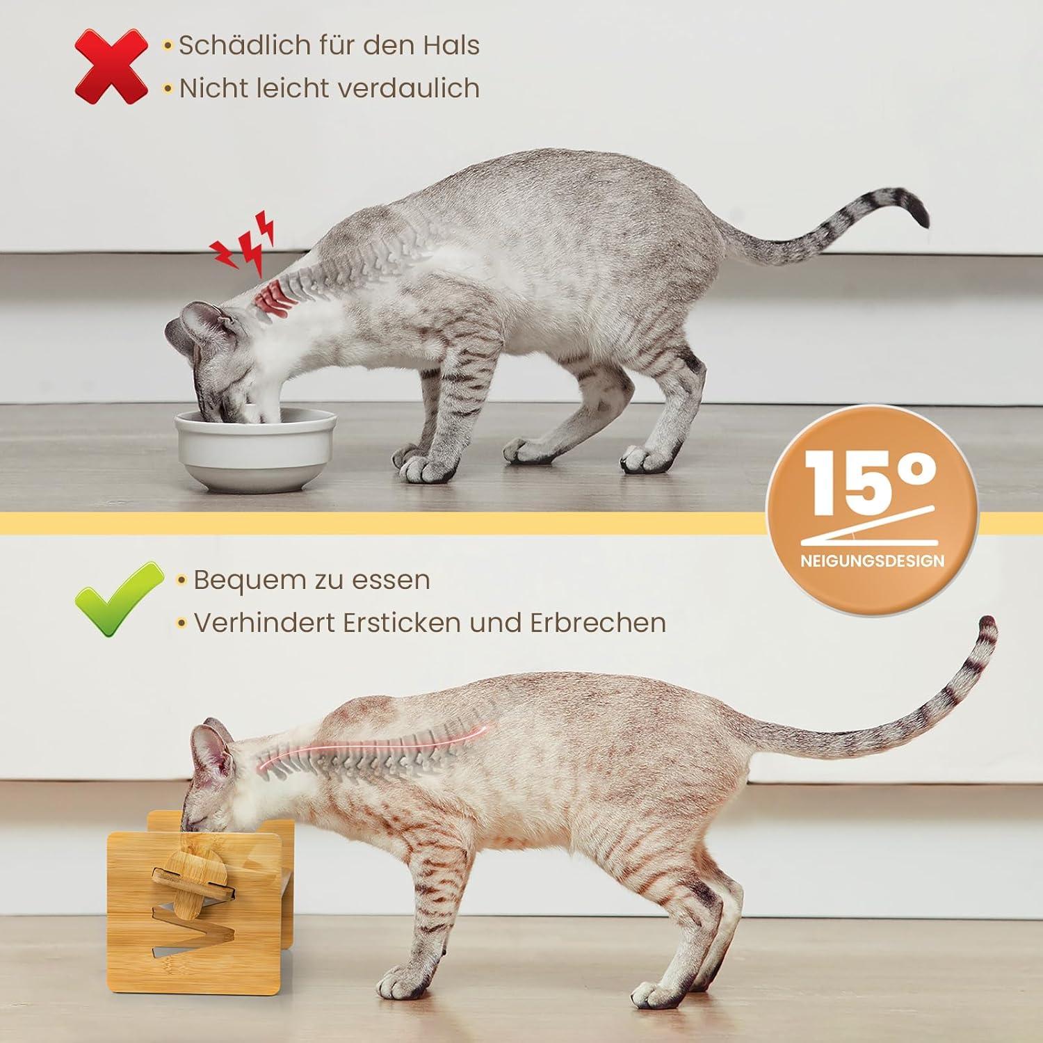 Katzennapf erhöht Keramik 15° Futternapf Katze mit Gestell