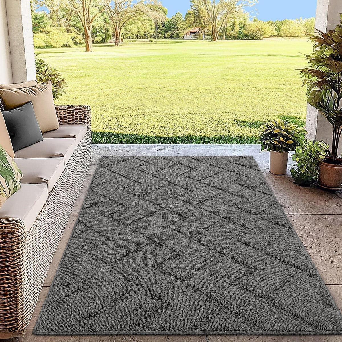 Fußmatte Grau 90x150cm - Waschbare Schmutzfangmatte für Innen & Außen