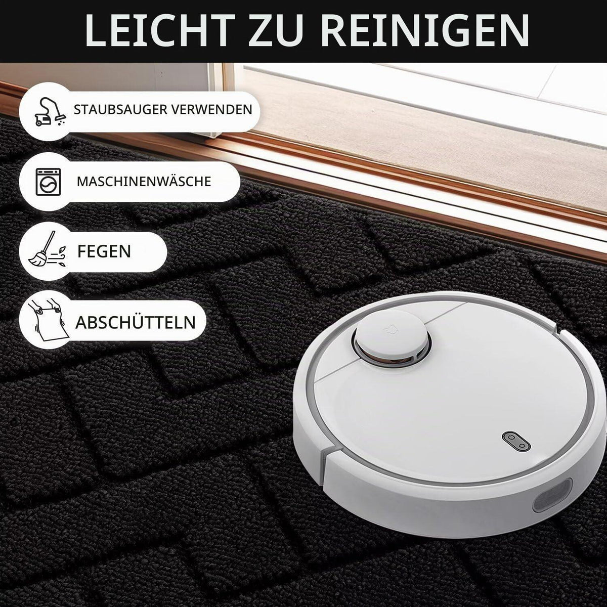 Fußmatte Schwarz 90x150cm – Waschbar, Rutschfest & Saugfähig