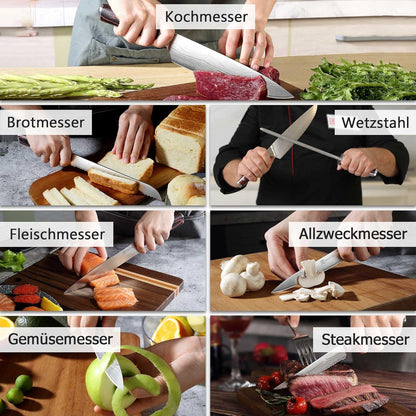 PAUDIN Messerset | 14-teilig | Edelstahlmesser mit Holzblock