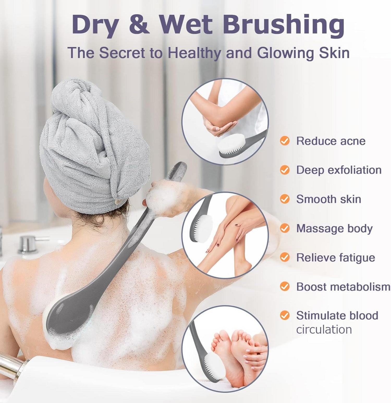 Rückenbürste Massagebürste Badebürsten Dunkelgrau