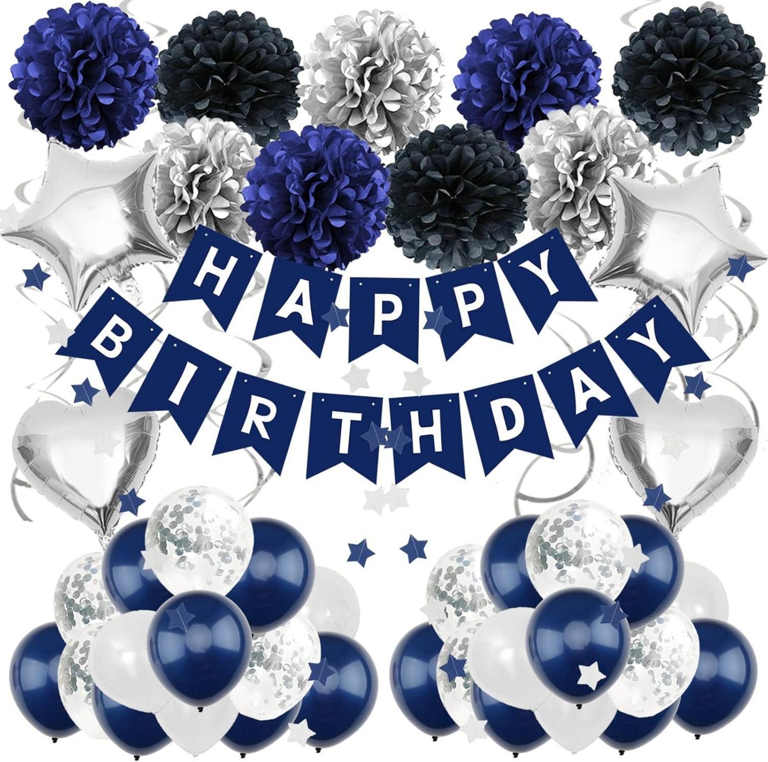 Marineblau Schwarz Silber Geburtstagsdeko Partydekoration Pompons