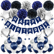 Marineblau Schwarz Silber Geburtstagsdeko Partydekoration Pompons