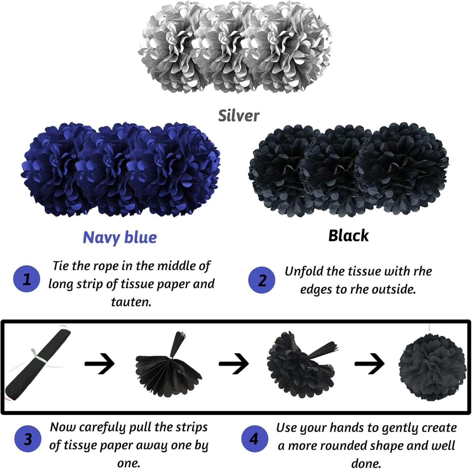 Geburtstagsdeko Mann Schwarz Marineblau Silber Party Zubehör