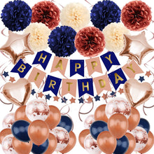 Geburtstagsdeko Mädchen Rosegold Marineblau Partyset Happy Birthday