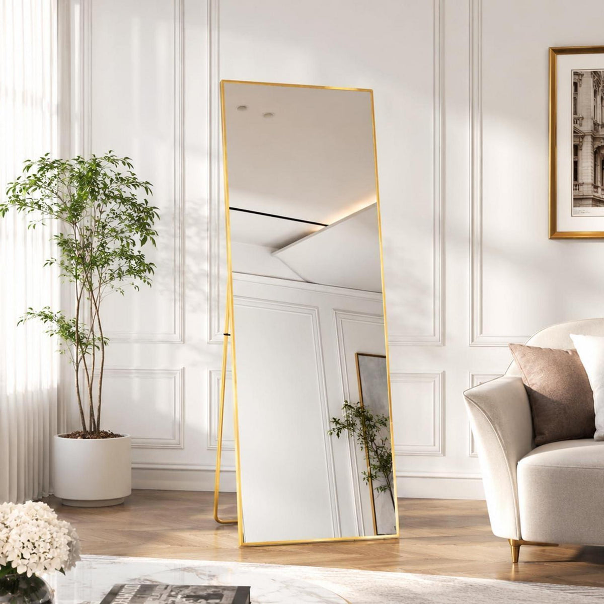 Ganzkörperspiegel 140x50cm – Freistehend, Hängend, Goldrahmen