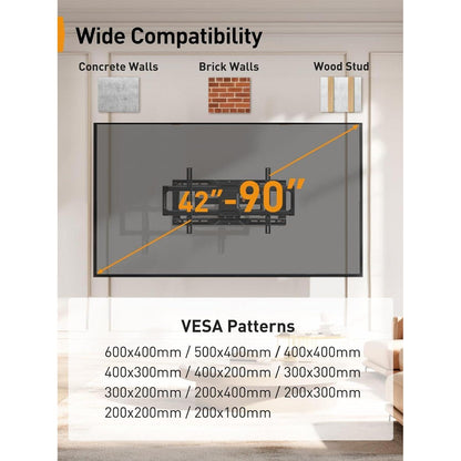 Vollbewegliche TV Wandhalterung für 42-90 Zoll Fernseher bis