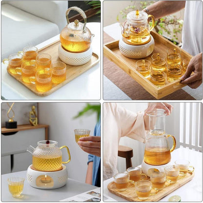 Teewärmer aus Keramik Teestövchen Porzellan mit Löffel und Herdmatte