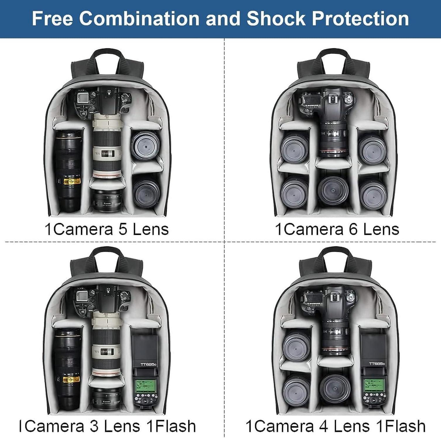 Cwatcun Kamerarucksack Wasserbeständig Fotorucksack für DSLR/SLR, Sony Canon Nikon, Schwarz 2.0 S