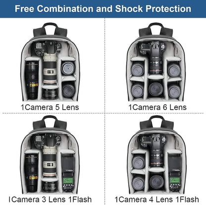 Cwatcun Kamerarucksack Wasserbeständig Fotorucksack für DSLR/SLR, Sony Canon Nikon, Schwarz 2.0 S