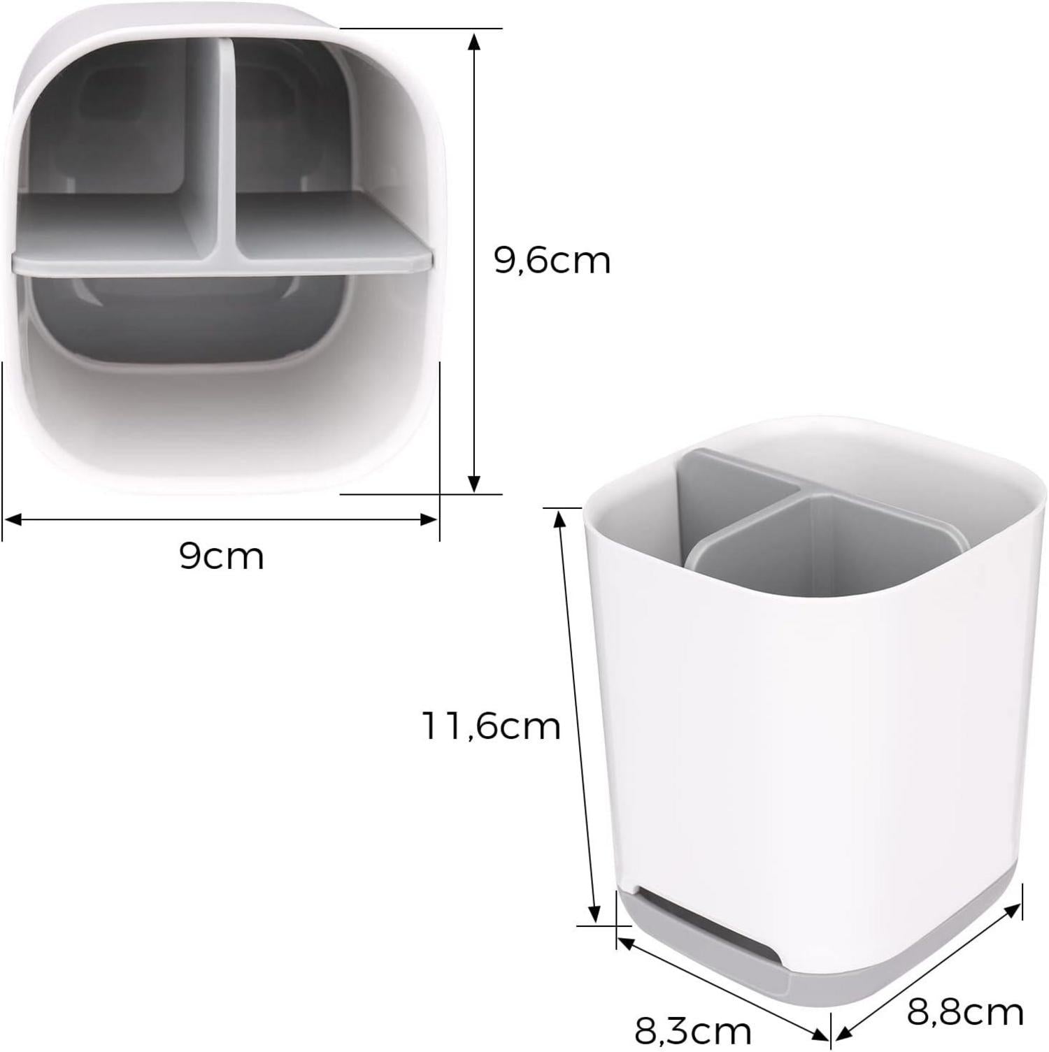 Zahnbürstenhalter mit Herausnehmbarem Becher und 2 Fächern