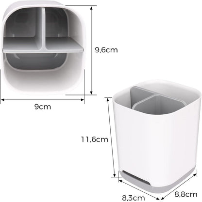 Zahnbürstenhalter mit Herausnehmbarem Becher und 2 Fächern
