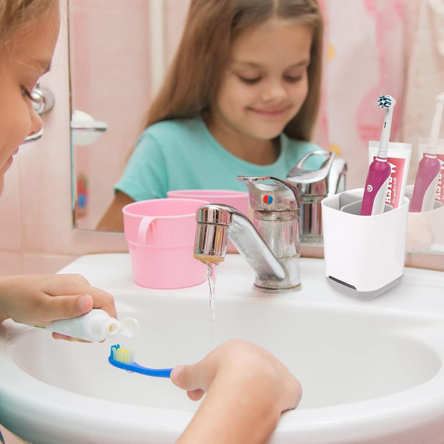 MOGADEE Zahnbürstenhalter mit Abflussloch 2 Zahnbürstenfächer Grau