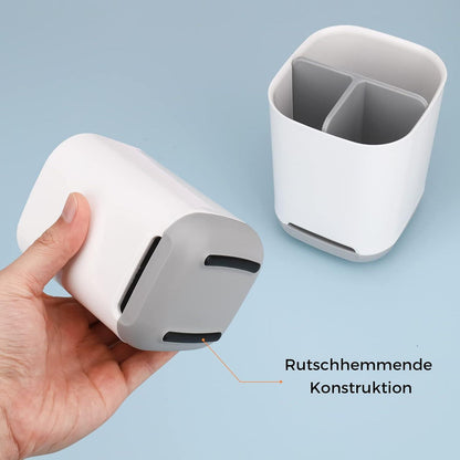 MOGADEE Zahnbürstenhalter mit Abflussloch 2 Zahnbürstenfächer Grau