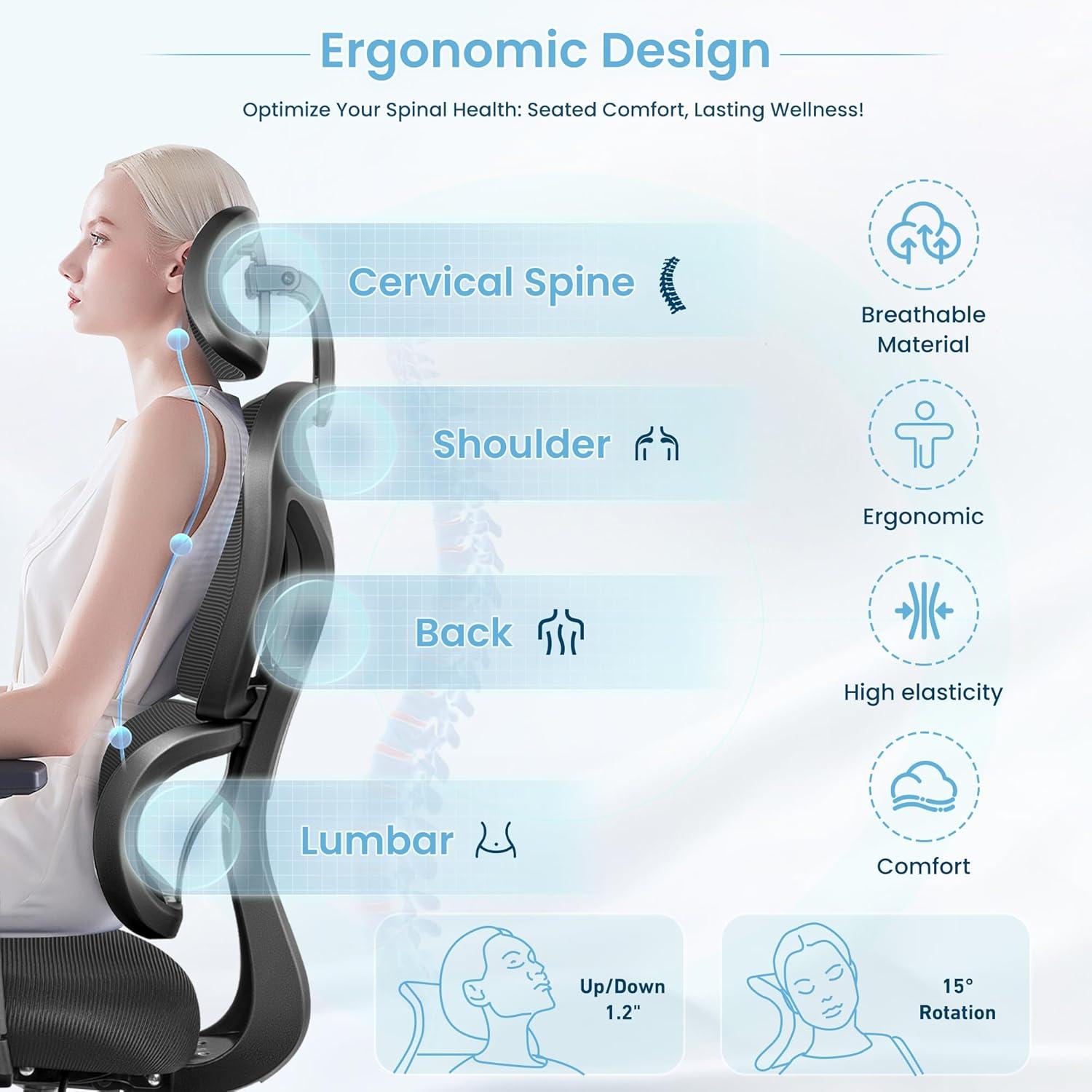 Ergonomischer Bürostuhl mit Kopfstütze und Lendenwirbelstütze