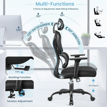 Ergonomischer Bürostuhl mit verstellbarer Kopfstütze und