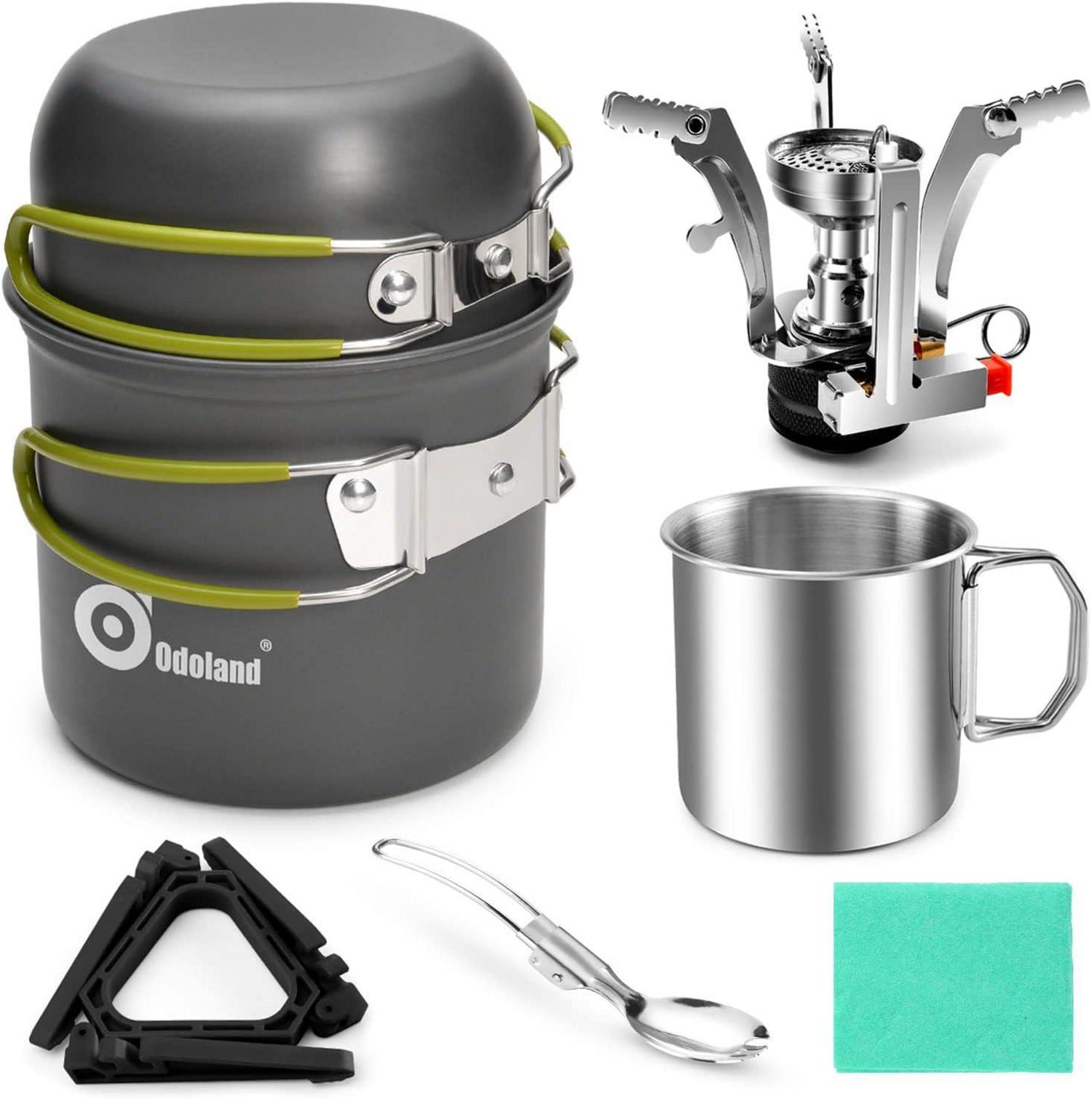 Odoland Camping Kochgeschirr Set Outdoor Edelstahl Tasse Topf Pfanne