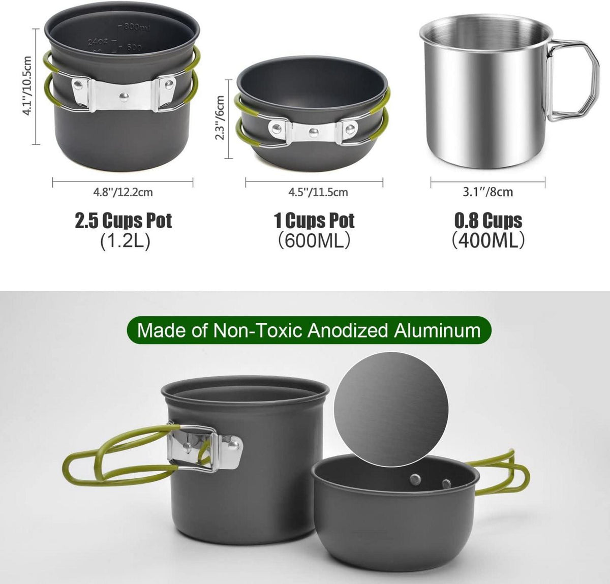 Odoland Camping Kochgeschirr Set Outdoor Edelstahl Tasse Topf Pfanne