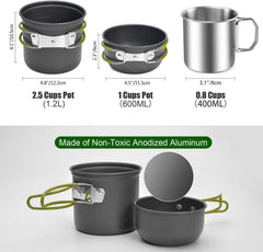 Odoland Camping Kochgeschirr Set Outdoor Edelstahl Tasse Topf Pfanne