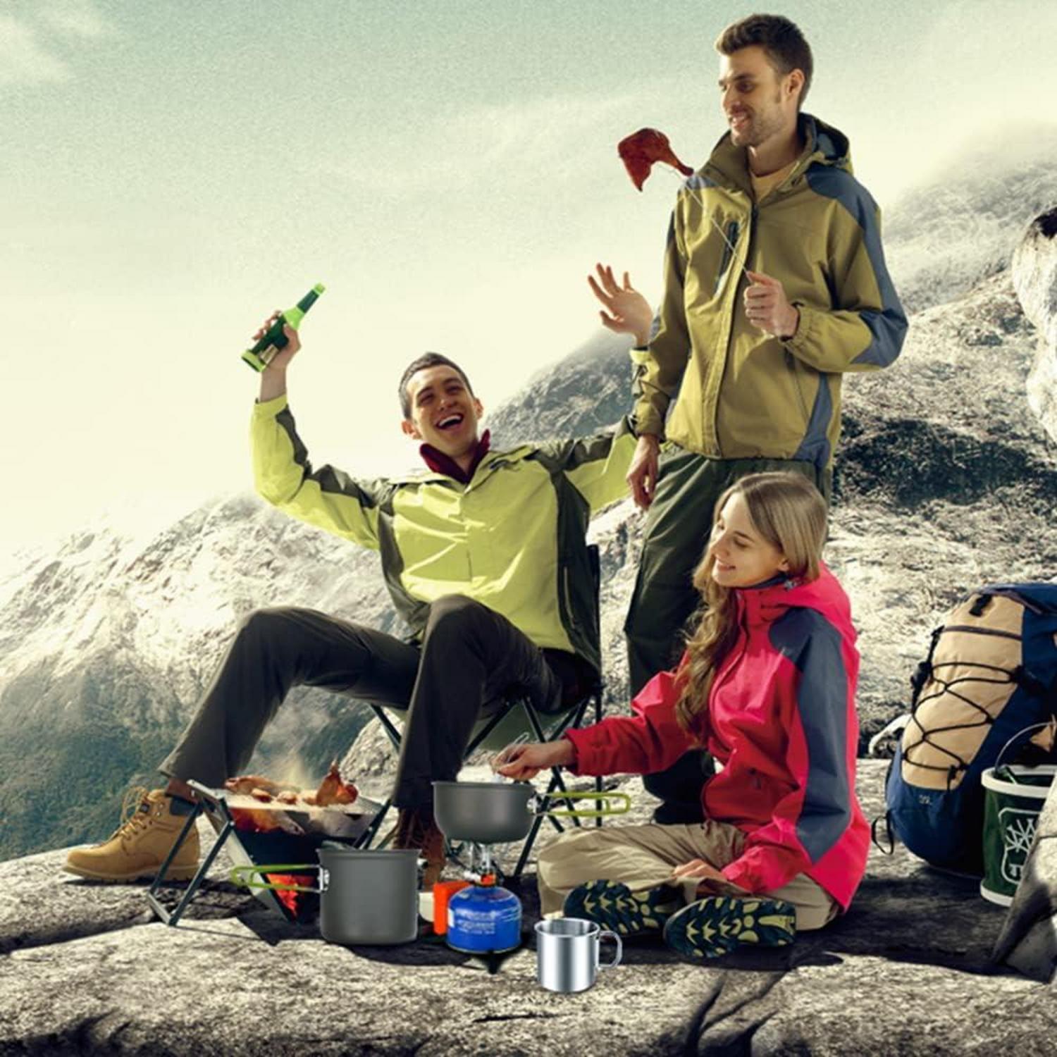 Odoland Camping Kochgeschirr Set Topf Pfanne Mini Rucksackkocher Tasse Spork
