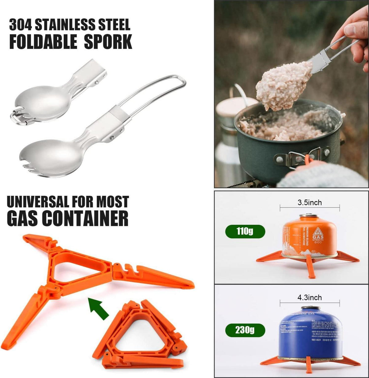 Odoland Camping Geschirr Set Topf Pfanne Backpacking Herd Tasse Spork Halterung