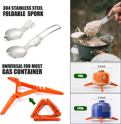 Odoland Camping Geschirr Set Topf Pfanne Backpacking Herd Tasse Spork Halterung
