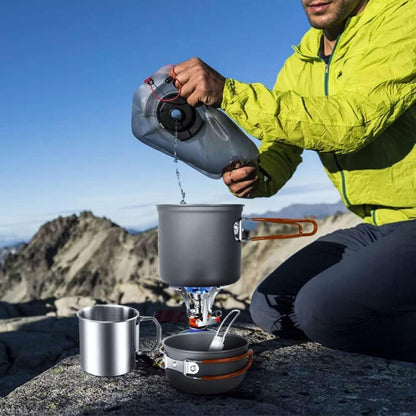 Odoland Camping Geschirr Set Topf Pfanne Backpacking Herd Tasse Spork Halterung