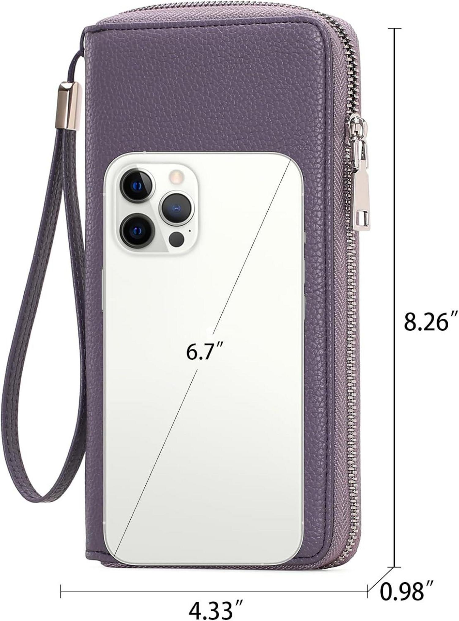 Damen Geldbörse große Kapazität Leder Reißverschluss RFID O-violett Echtleder