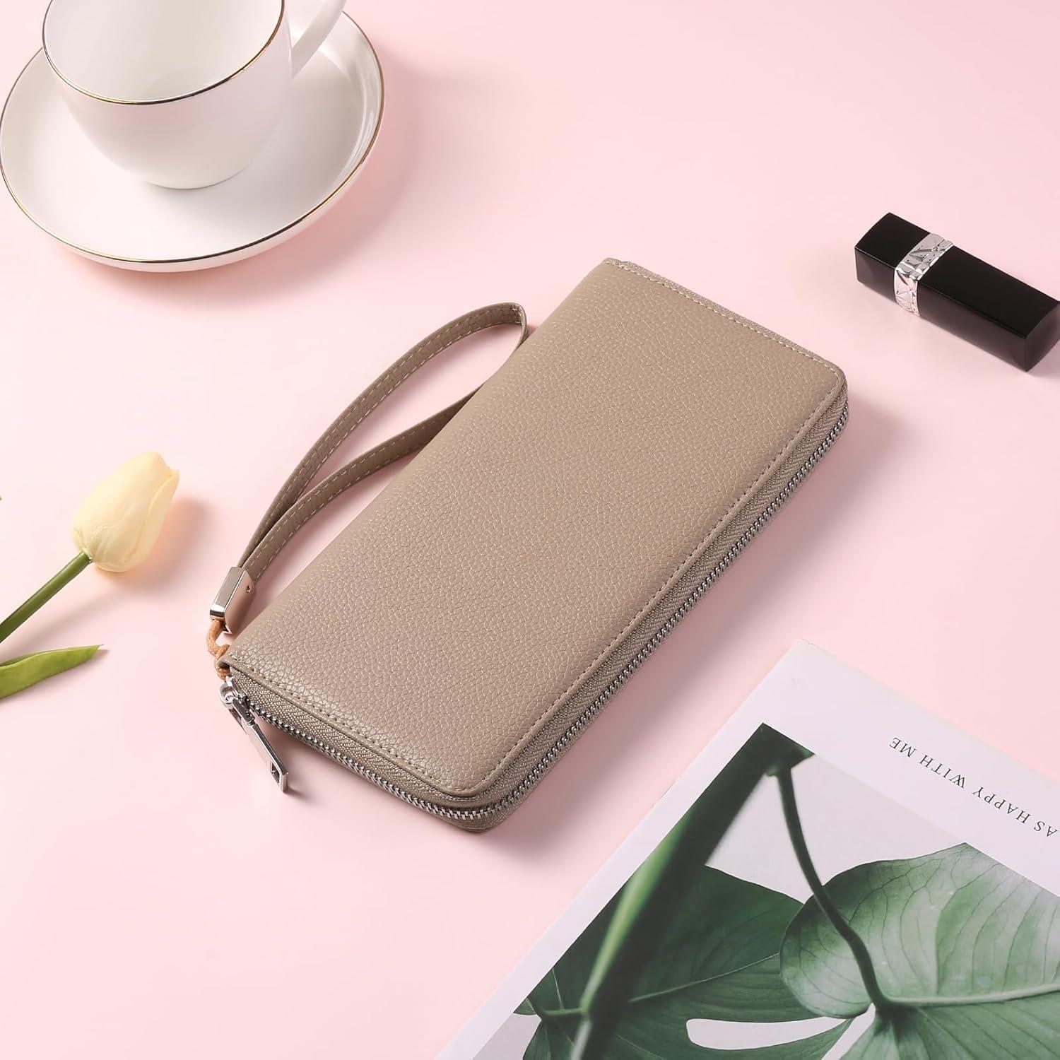 Damen Geldbörse groß mit RFID aus Leder ad-khaki