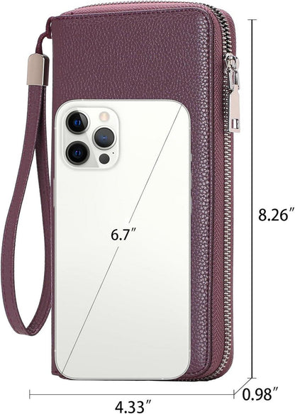 Große Damen Geldbörse Leder RFID Blockierung Reißverschluss Fuchsie