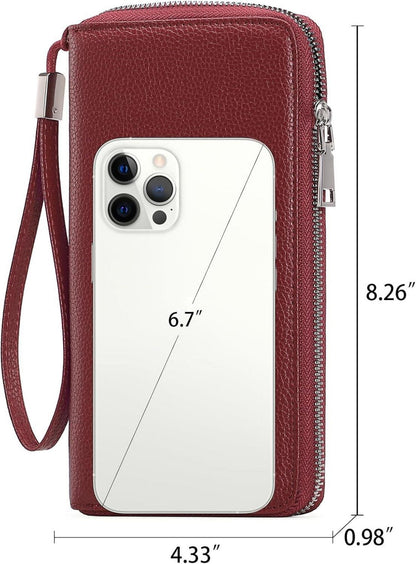 GAEKEAO Damen Geldbörse mit RFID-Blockierung und großem Fassungsvermögen, O-Rotwein