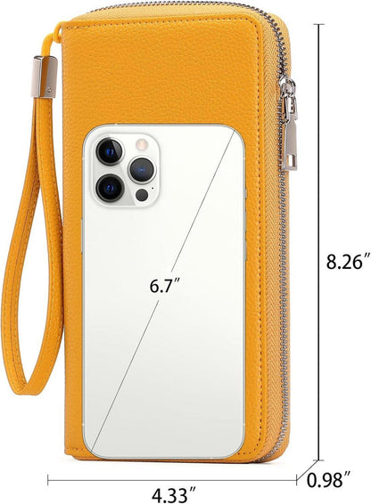 Damen Geldbörse RFID Leder große Kapazität Reißverschluss Mango