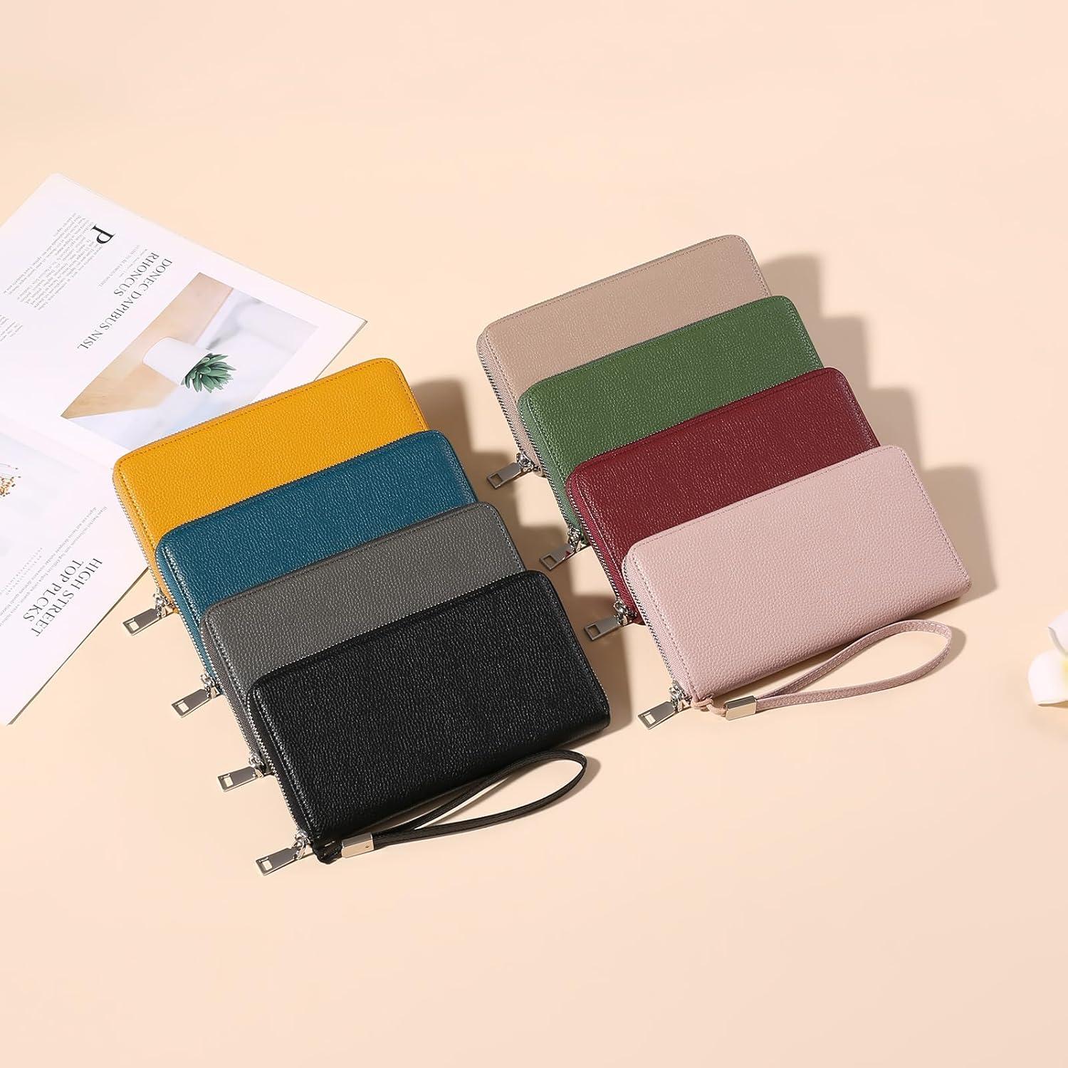 Damen Geldbörse RFID Leder große Kapazität Reißverschluss Mango
