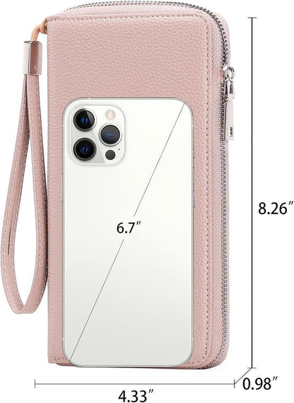 Damen Geldbörse, große Kapazität Leder Reißverschluss Kupplung RFID Blockierung