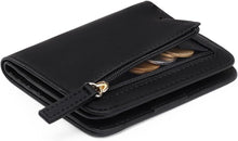 Damen RFID Geldbörse klein Zipper Leder Brieftasche Münzfach Schwarz