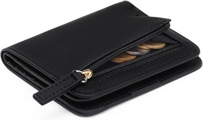 Damen RFID Geldbörse klein Zipper Leder Brieftasche Münzfach Schwarz