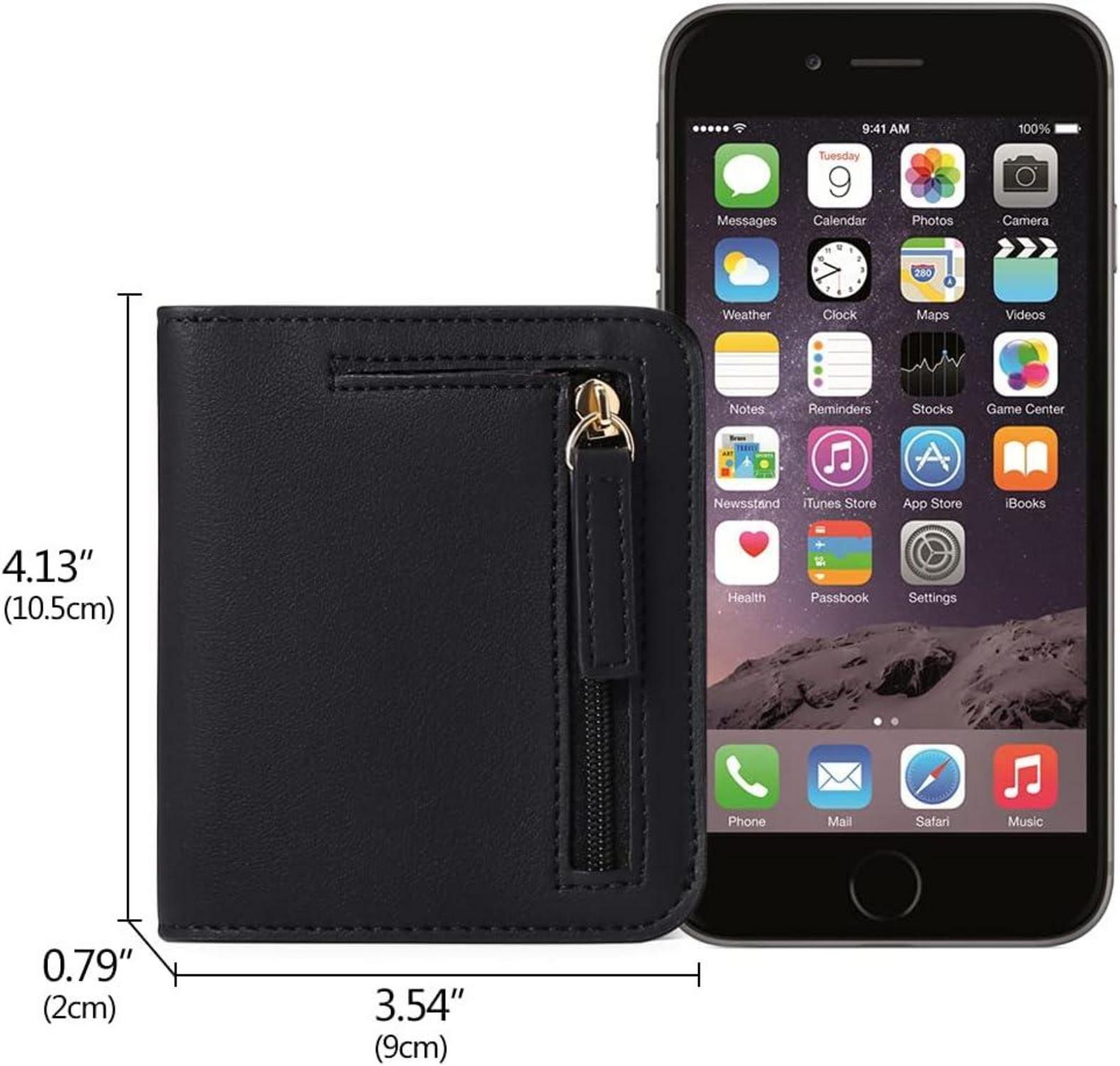 GAEKEAO Damen Geldbeutel RFID-Schutz Mini Leder Zipper Brieftasche Schwarz