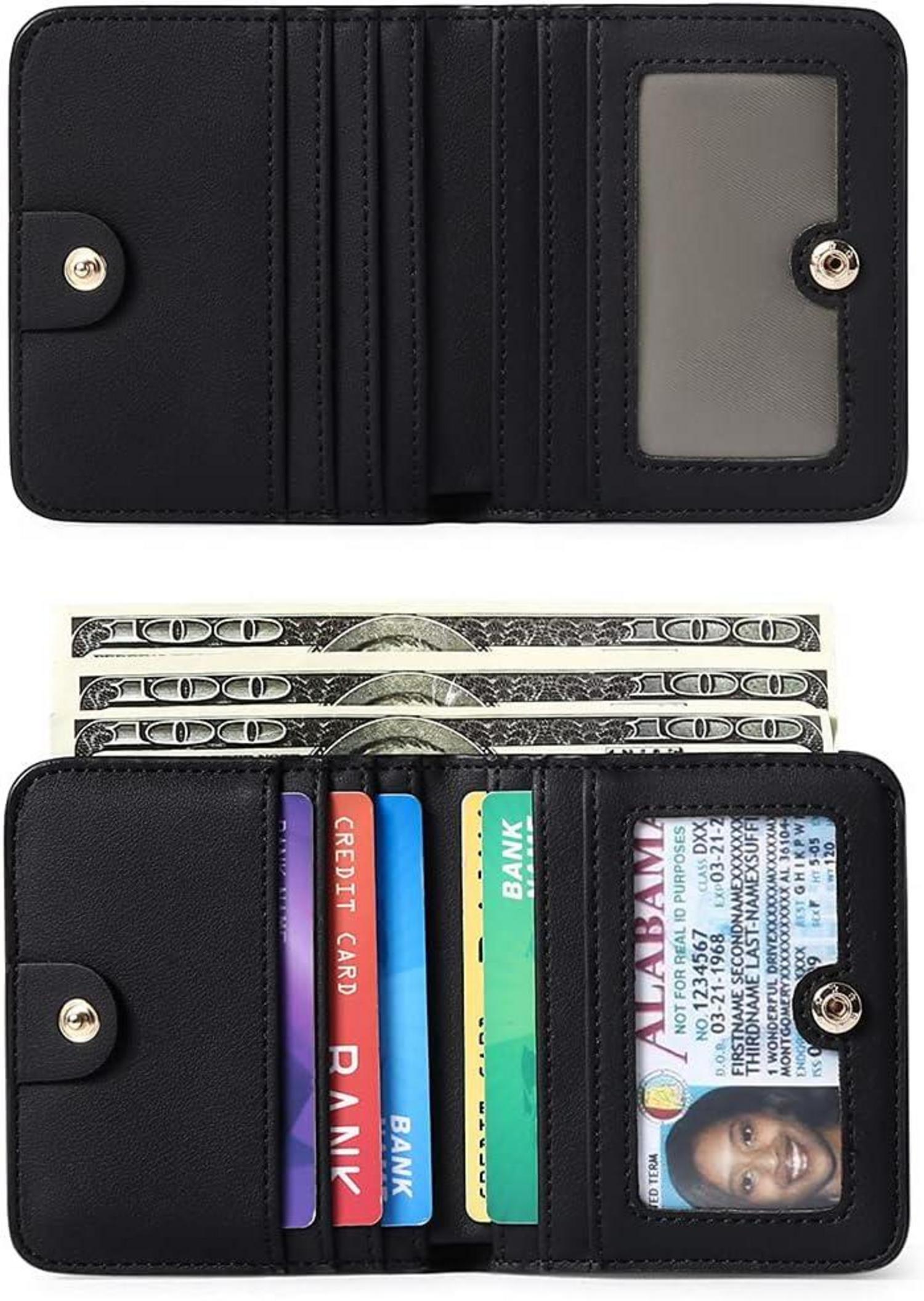 Kleine Damen Geldbörse RFID Leder Zipper Brieftasche Münzfach Schwarz