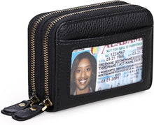 Damen Geldbörse aus Echtem Leder RFID Schutz Mini Brieftasche Schwarz