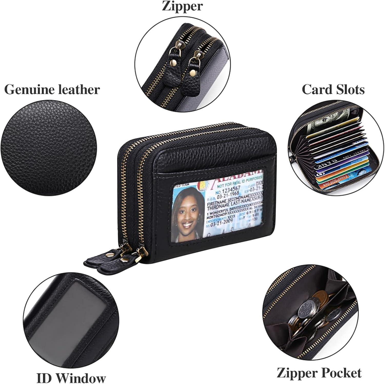 Damen Geldbörse aus Echtem Leder RFID Schutz Mini Brieftasche Schwarz