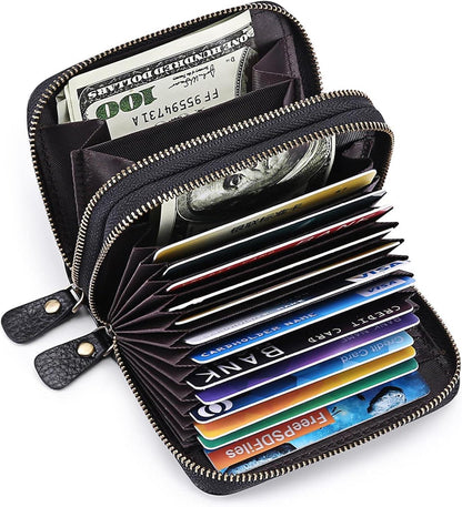 GAEKEAO Damen RFID Leder Geldbörse Mini Portemonnaie Schwarz