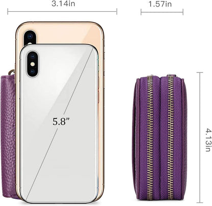 Damen Geldbörse Echtes Leder RFID Schutz Mini Portemonnaie Zipper Brieftasche