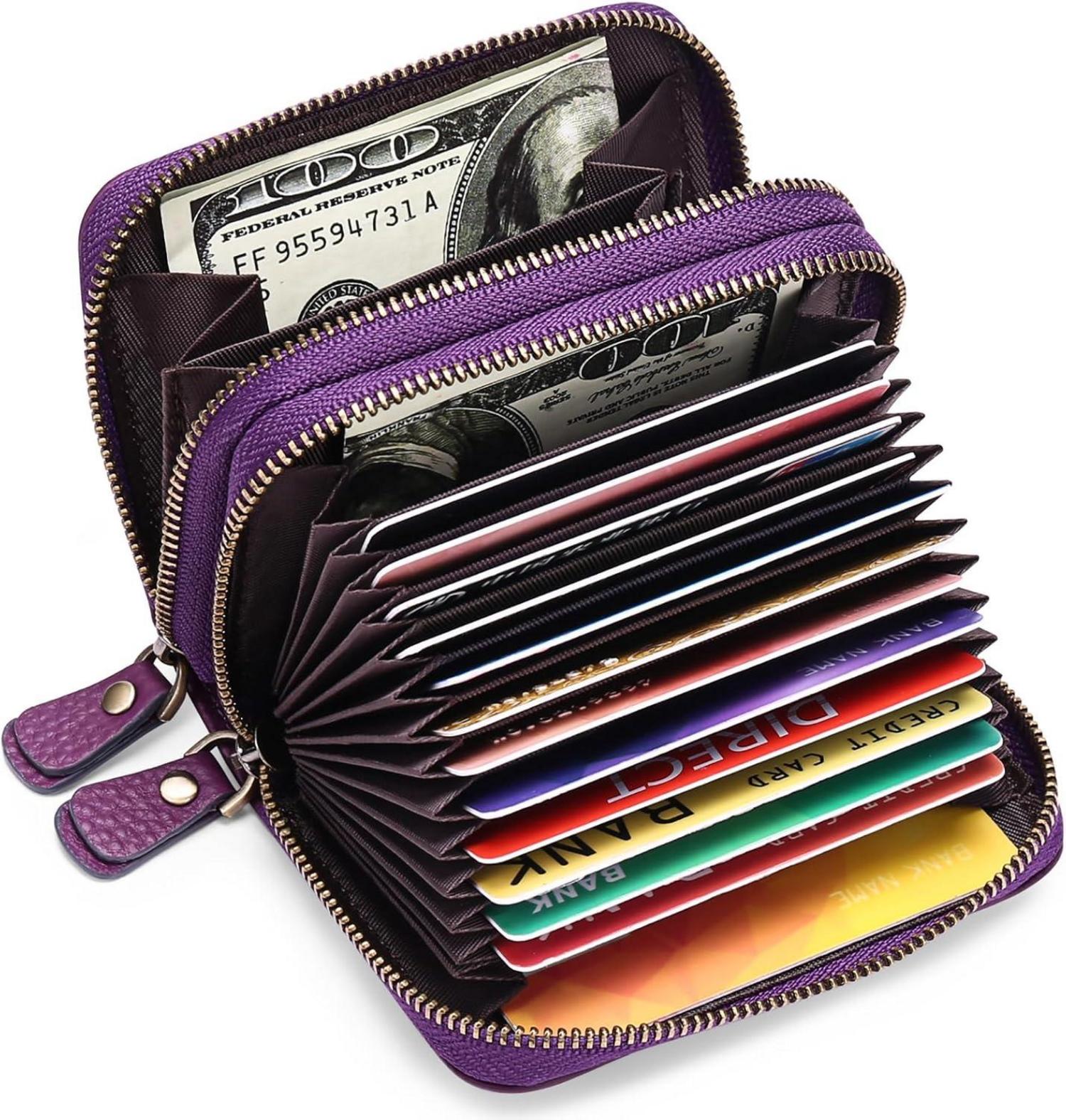 Damen Geldbörse Echtes Leder RFID Schutz Mini Portemonnaie Zipper Brieftasche