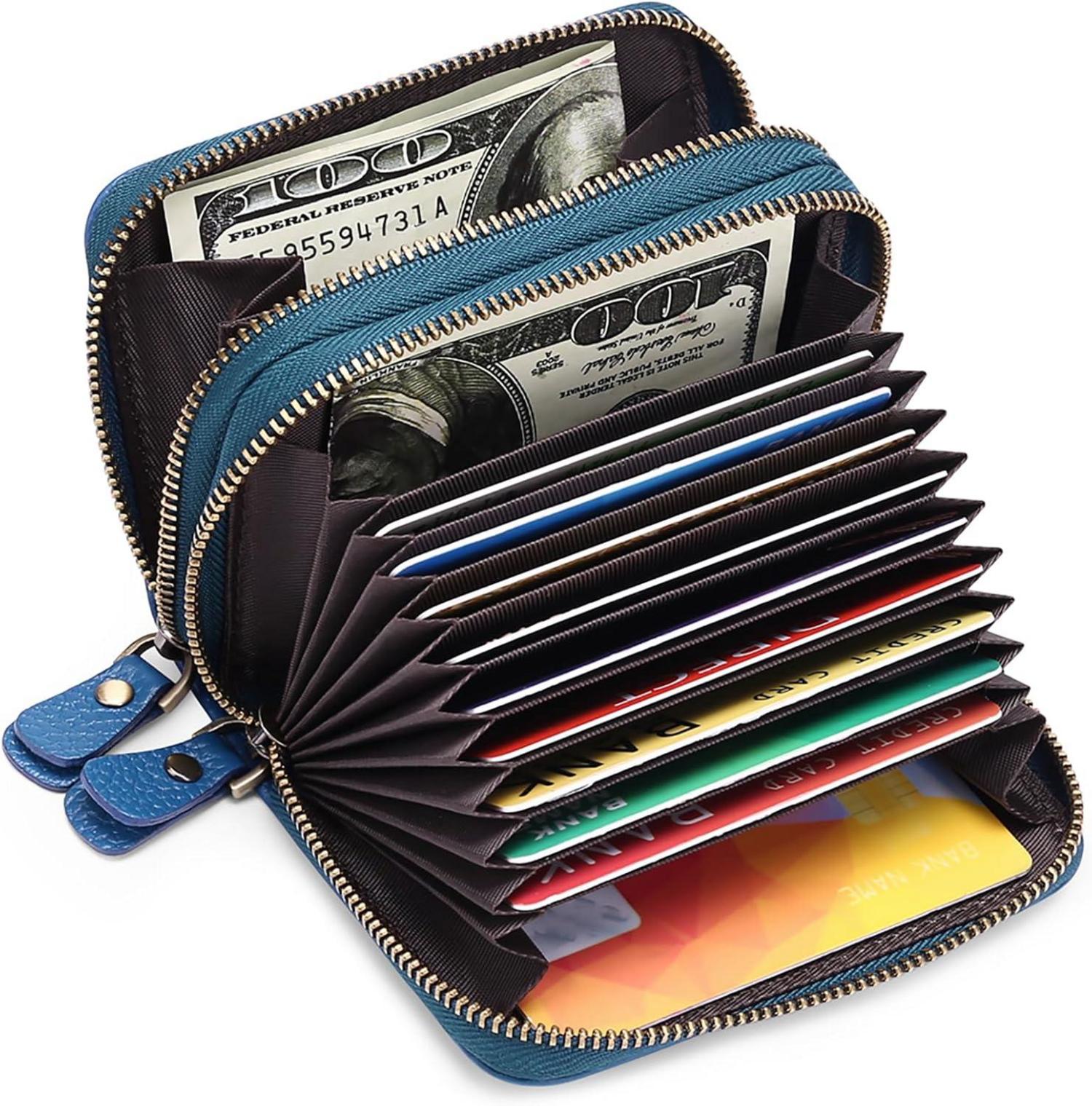 Damen Geldbörse Echtes Leder RFID Mini Portemonnaie Kartenhalter Blau