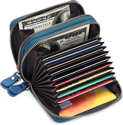 Damen Geldbörse Echtes Leder RFID Mini Portemonnaie Kartenhalter Blau